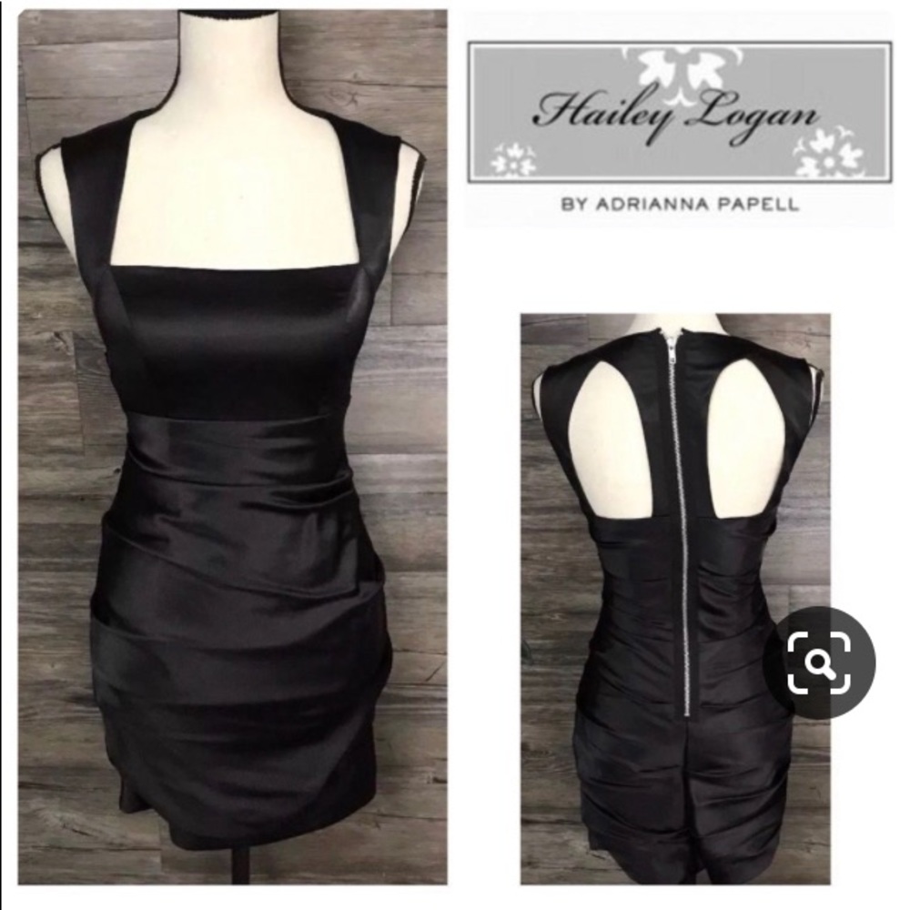 HAILEY LOGAN 4 ADRIANNA PAPELL Black Ruched Dress